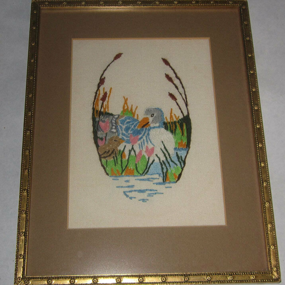 Needle point duck ducklings vintage folk art